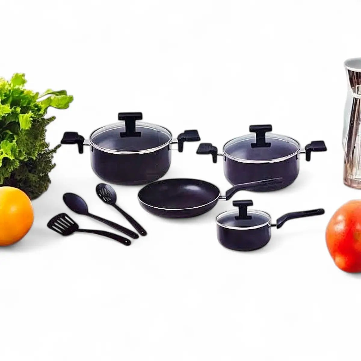 Continental Homeware 10pc Non Stick Cookware With Utensils Black