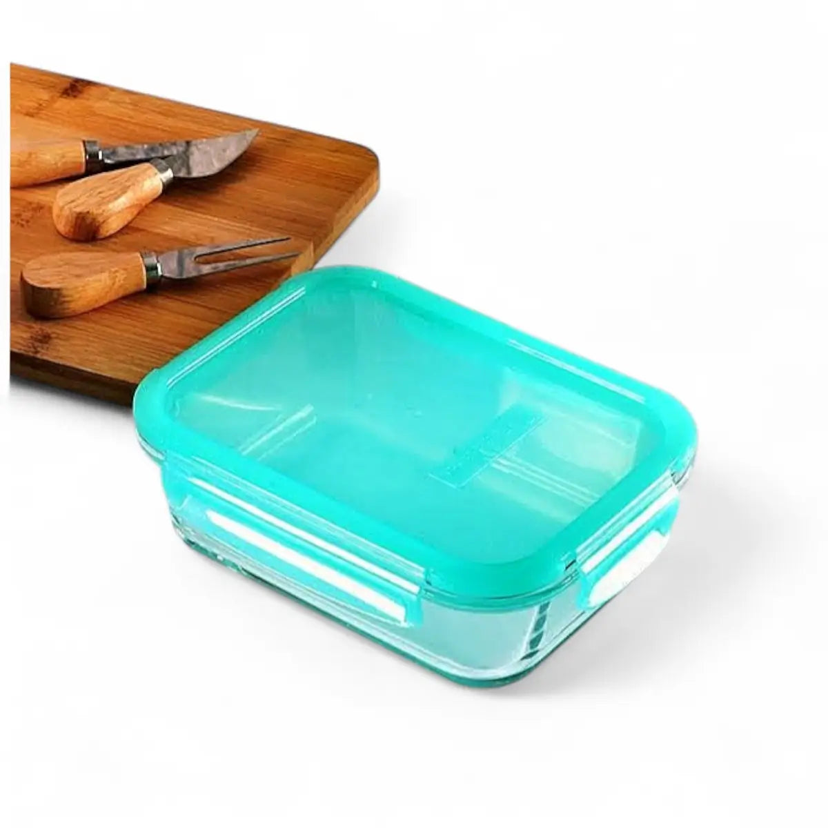 Pasabahce Rectangular Storage Bowl with Green Clip‑Lock Lid 1 L