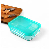 Pasabahce Rectangular Storage Bowl with Green Clip‑Lock Lid 1 L