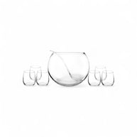Consol Genoa 11L Glass Punch Bowl, 6 Glasses (340ml) and Plastic Ladle 8 Pce Set - 300x230mm